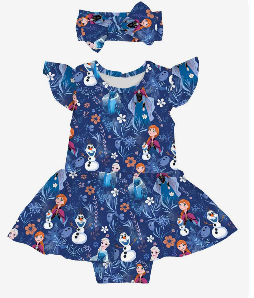 Arendelle Bamboo Twirl with Bodysuit and Matching Bow from Little Snuggles