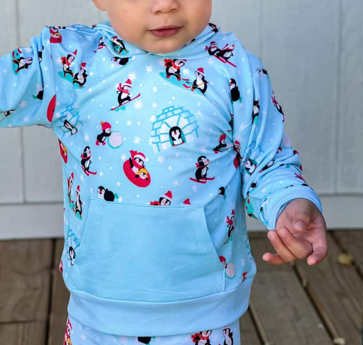 Butter Baby- Penguin Pals Hooded French Terry Bamboo Sweatshirt