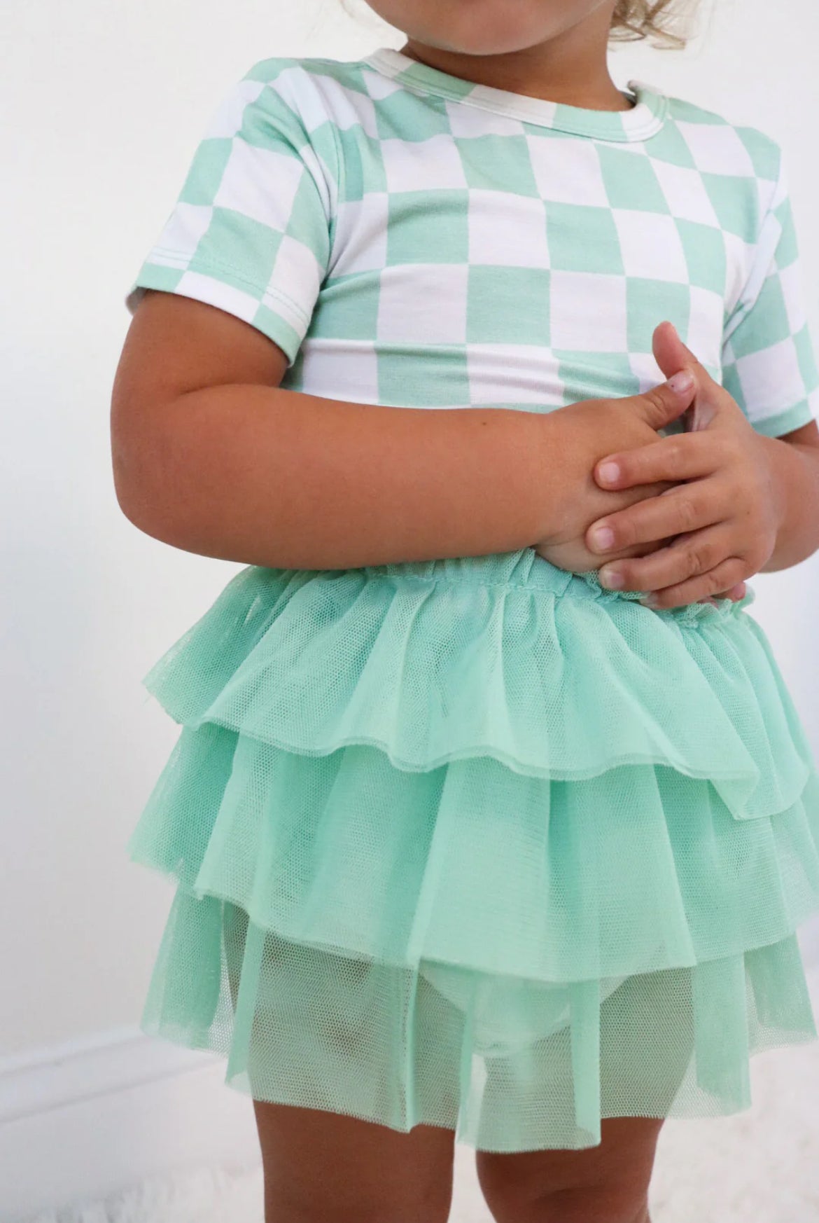 Mint Checkered Bamboo & Tulle Dress with bodysuit from Dream Big Little Co.