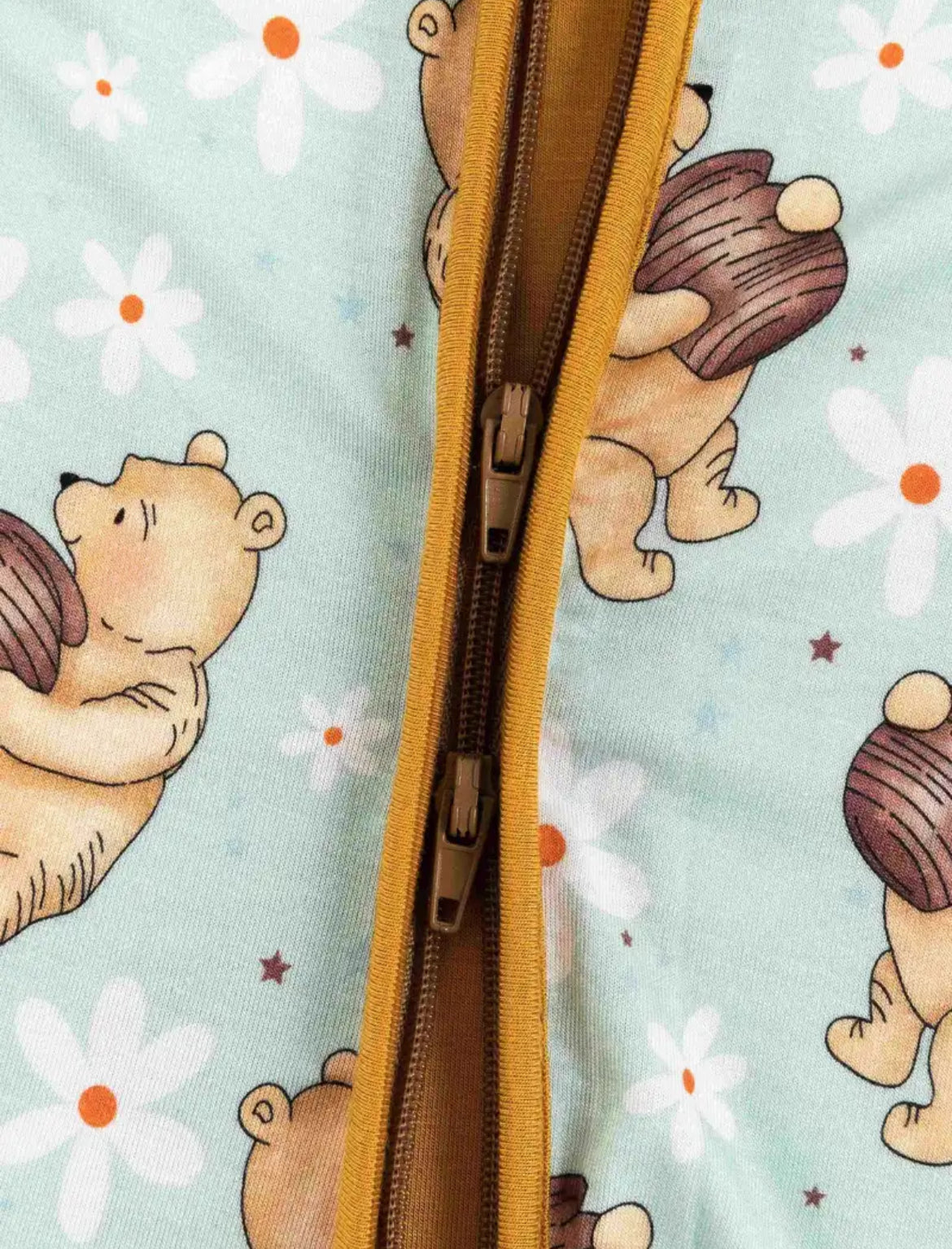 PB & Jams- Hunny Bear Floral Teal Bamboo Zippy