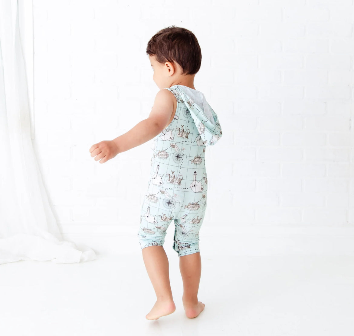 Treasure Nap Shortie Hooded Bamboo Romper from Dreamire