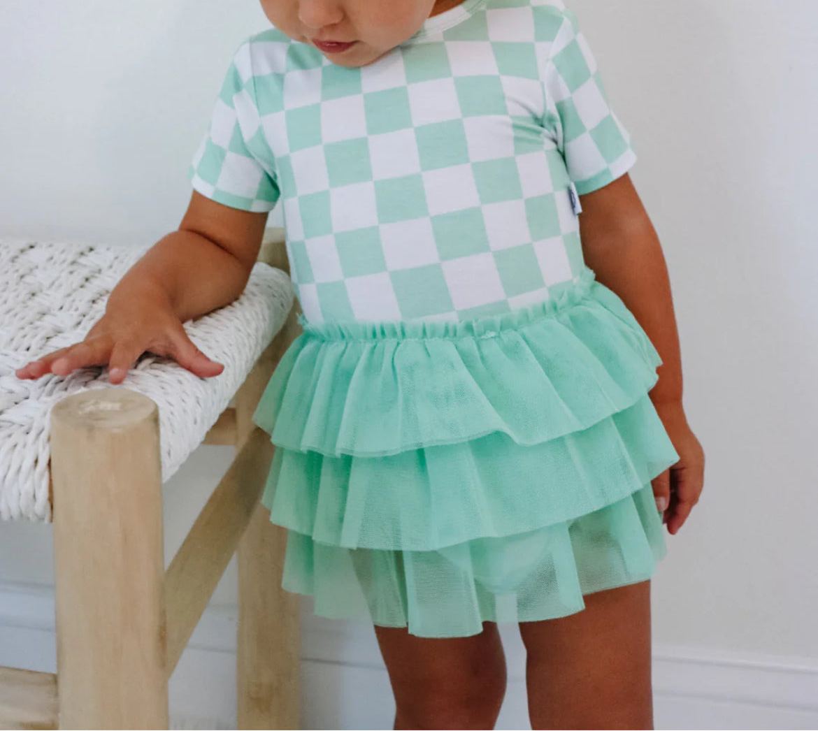 Mint Checkered Bamboo & Tulle Dress with bodysuit from Dream Big Little Co.