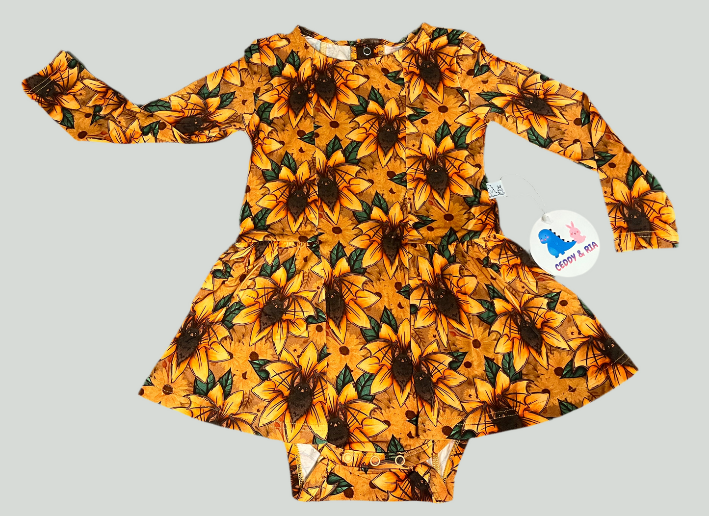 Batty Sunflowers Bamboo Twirl with Bodysuit from Ceddy & Ria