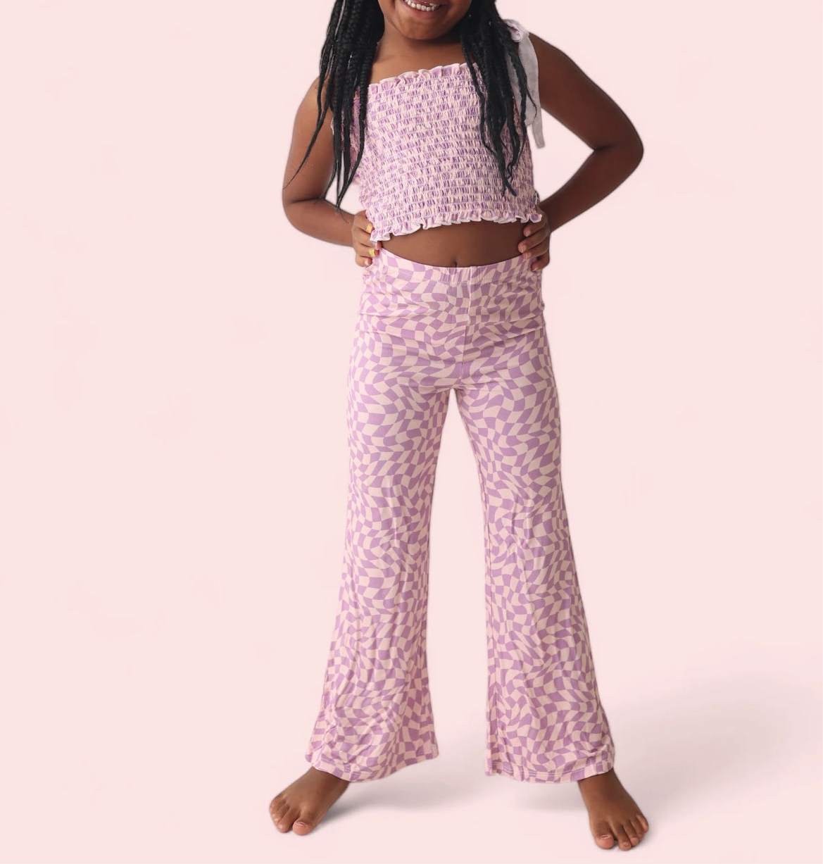 Plum Wavy Checkers Bamboo Smocked Flare Set from Dream Big Little Co.