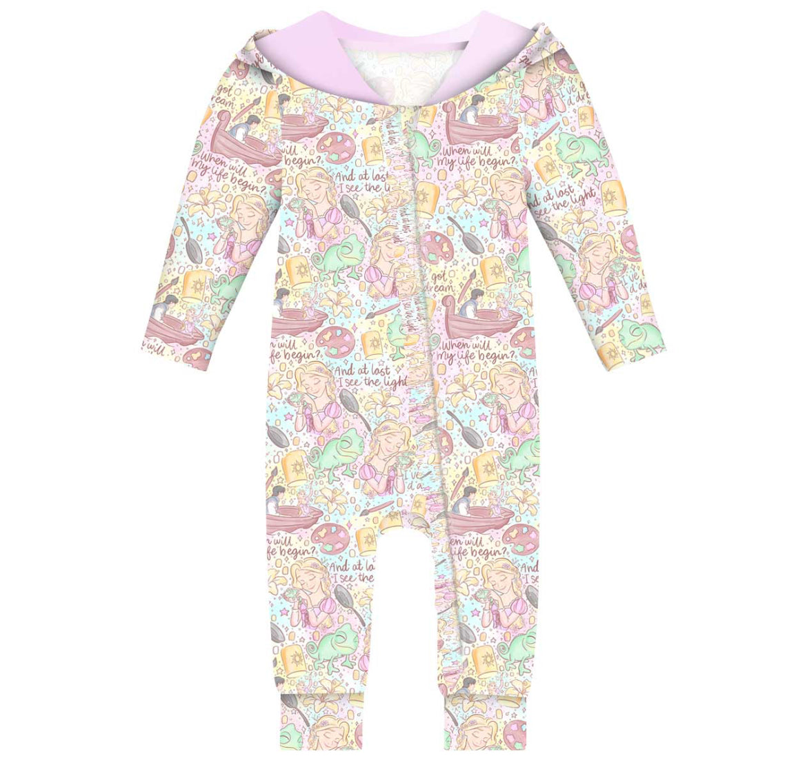 Tangled Up Frenxh Terry Bamboo Hooded Romper from Little Snuggles