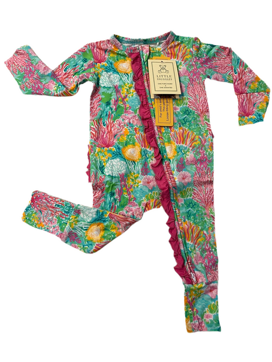 Little Snuggles- Coral Breeze Bamboo Ruffle Zippy