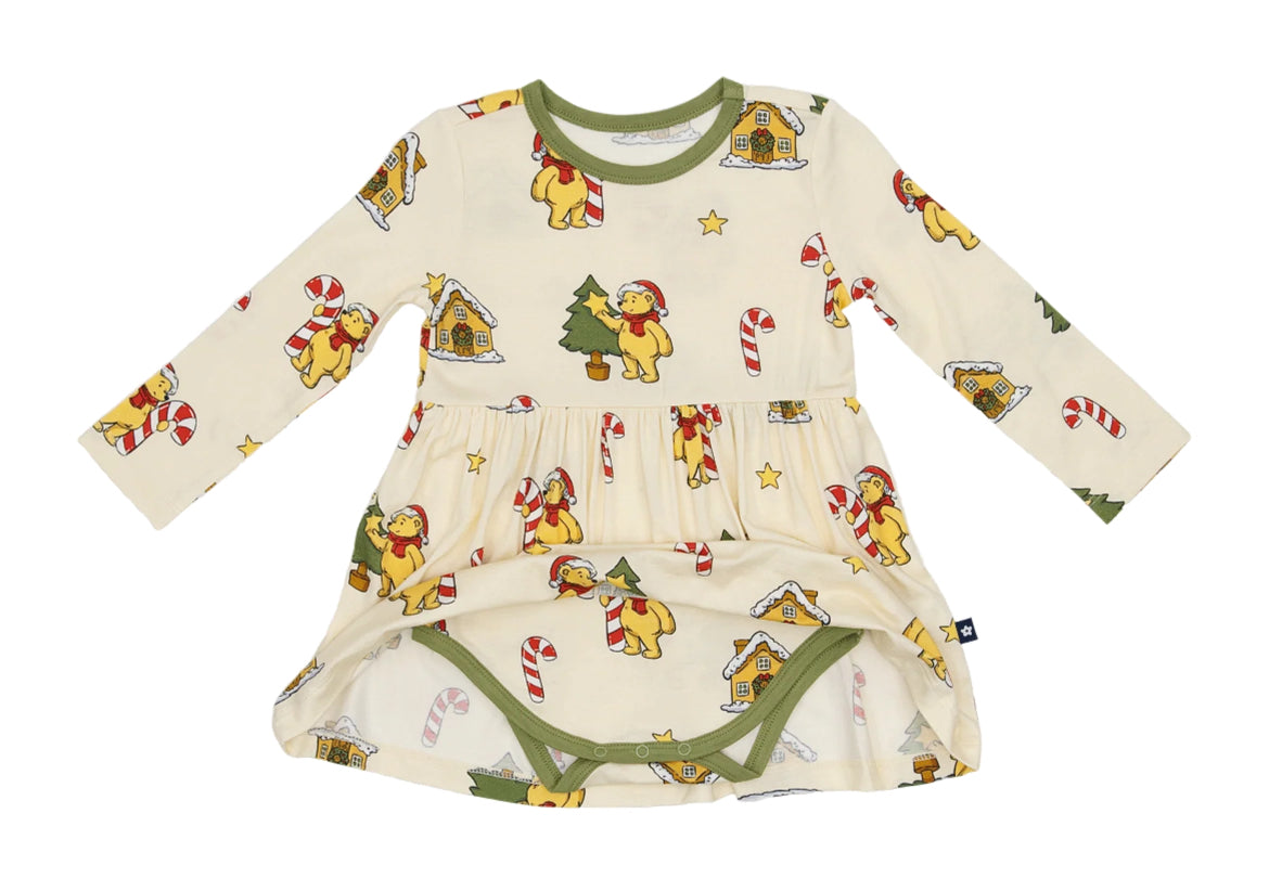 Larkspur- Beary Merry Christmas Long Sleeved Bamboo Twirl Dress with Bodysuit