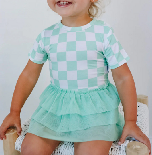 Mint Checkered Bamboo & Tulle Dress with bodysuit from Dream Big Little Co.
