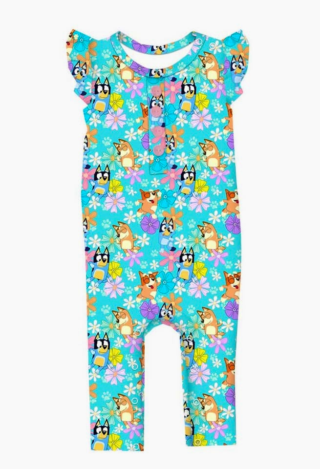 Bamboo Floral Heeler Pups Daywear Romper