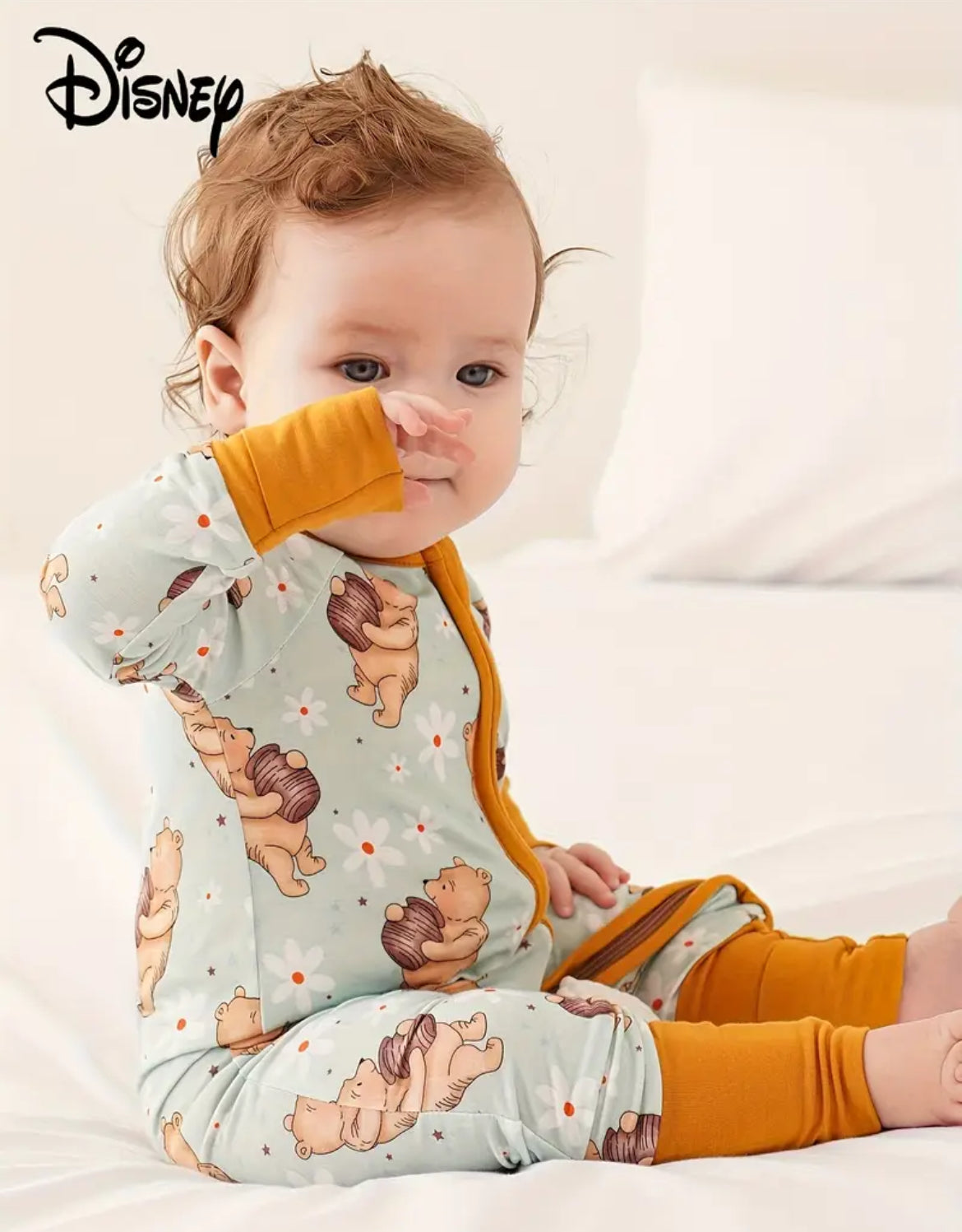 PB & Jams- Hunny Bear Floral Teal Bamboo Zippy