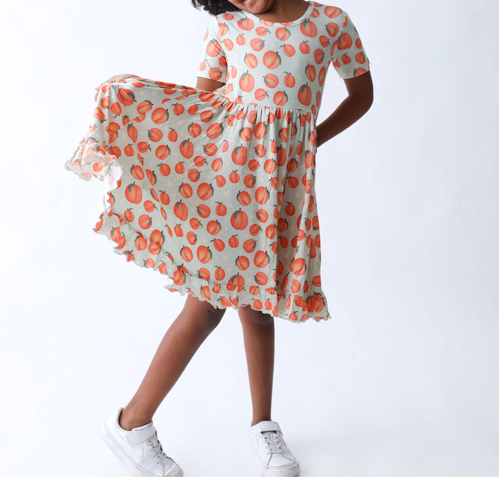 Dream Big Little Co- Peachy Keen Bamboo Ruffle Twirl Dress