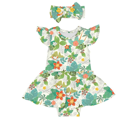 Island Time Twirl with Bodysuit and Matching Bow from Little Snuggles