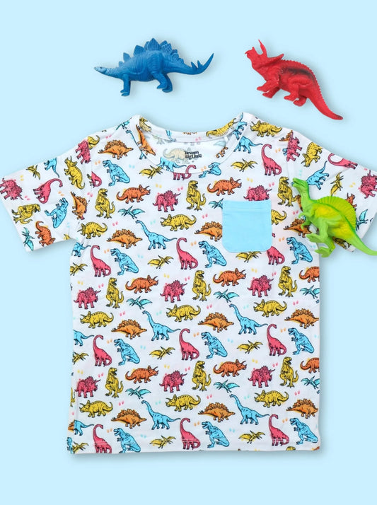 Colored Dino Bamboo Pocket Tee from Dream Big Little Co.