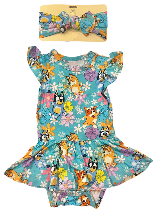 Little Snuggles Happy Hounds Bamboo Twirl with Bodysuit and Matching Bow