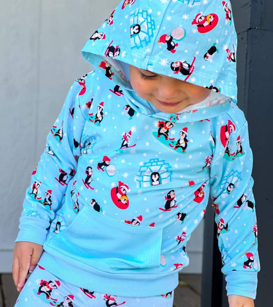 Butter Baby- Penguin Pals Hooded French Terry Bamboo Sweatshirt