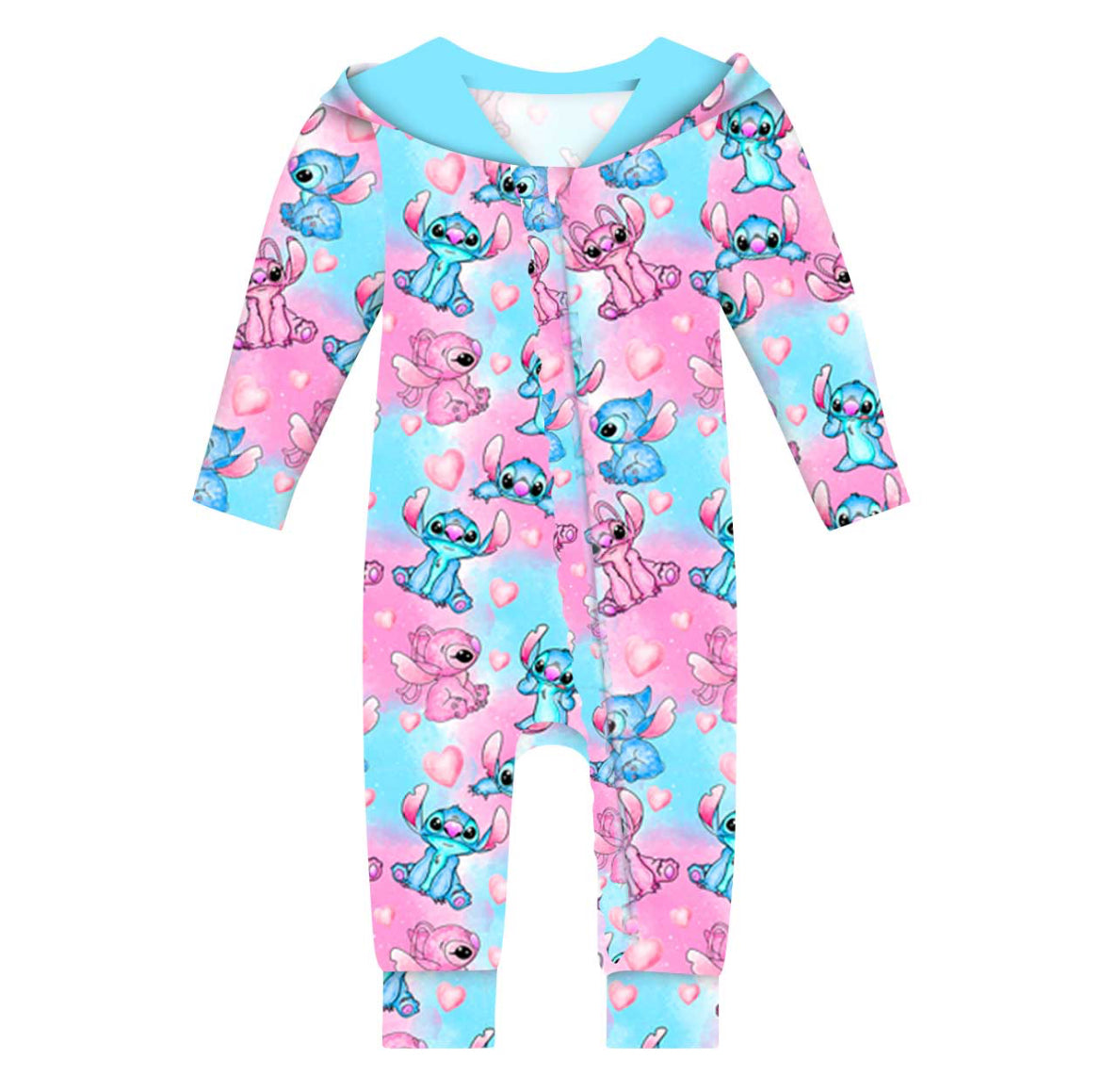 Stitched in Love French Terry Bamboo Hooded Romper from Little Snuggles