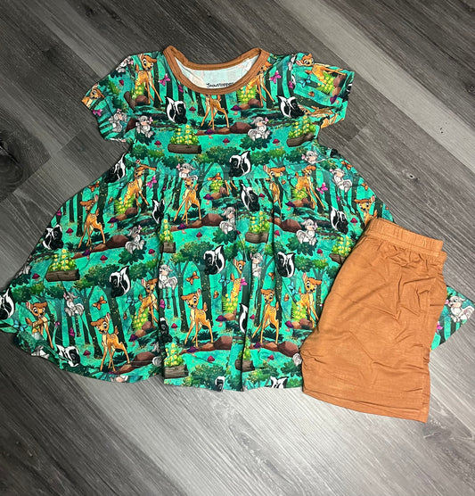 Bamboo Forest Friends Peplum and Shorts Set