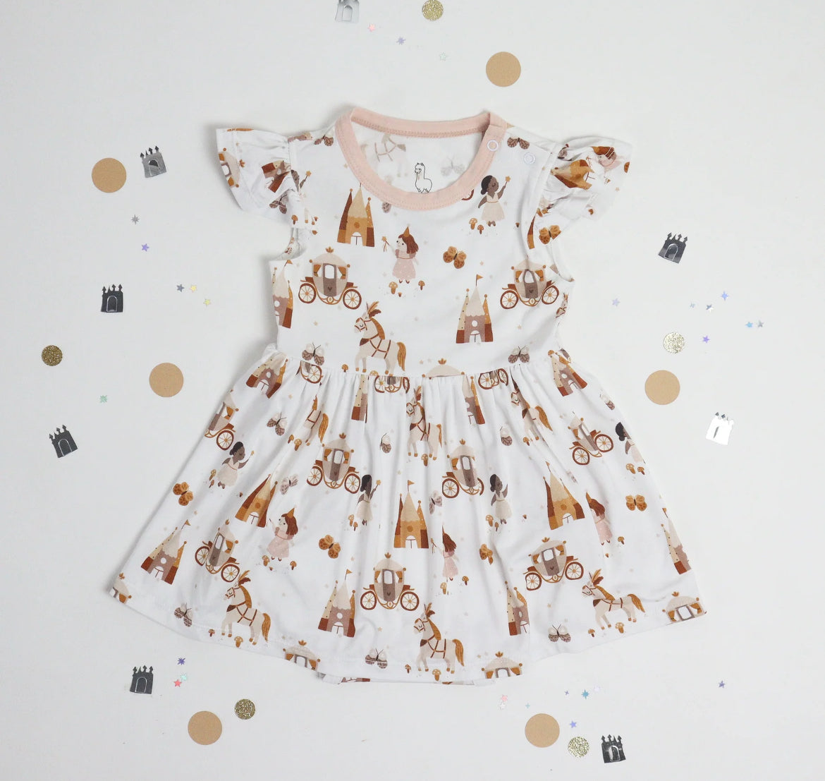 Lama Littles-Bamboo Princess Flutter Sleeve Dress with Snap Button Bodysuit