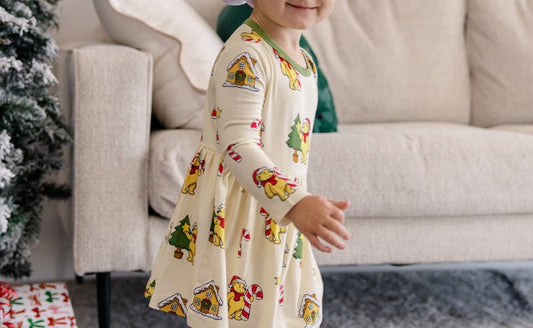 Larkspur- Beary Merry Christmas Long Sleeved Bamboo Twirl Dress with Bodysuit
