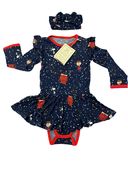 Little Snuggles- The Great Christmas Bamboo Long Sleeve Twirl with Bodysuit and Matching Bow