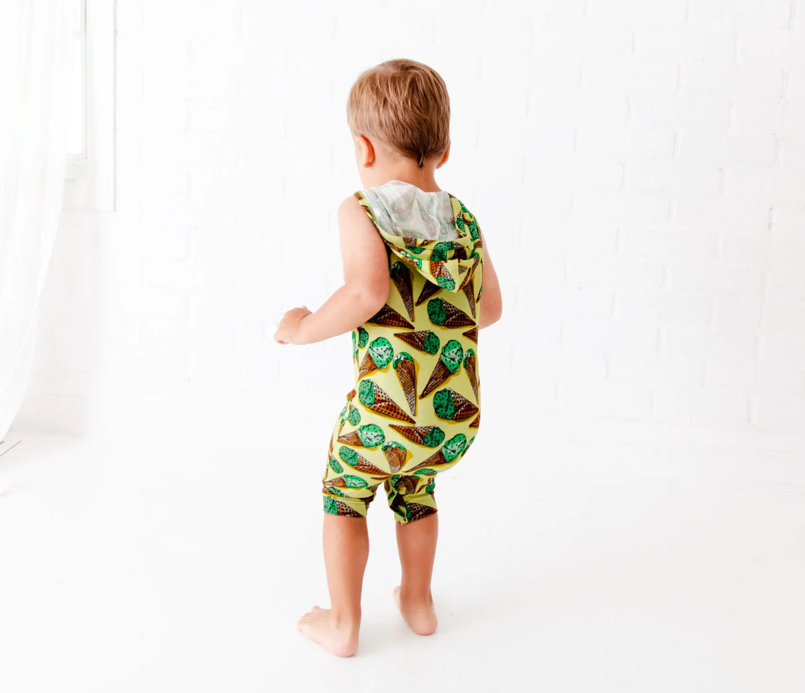 What’s the Scoop Shortie Hooded Bamboo Romper from Dreamire
