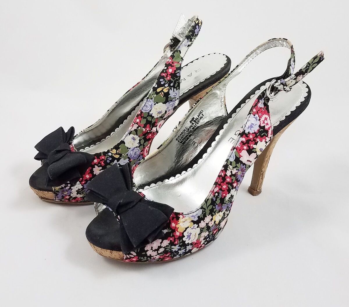 Rampage Girasole Floral Bow Peep Toe Ankle Strap Stiletto Size 7M Multicolor