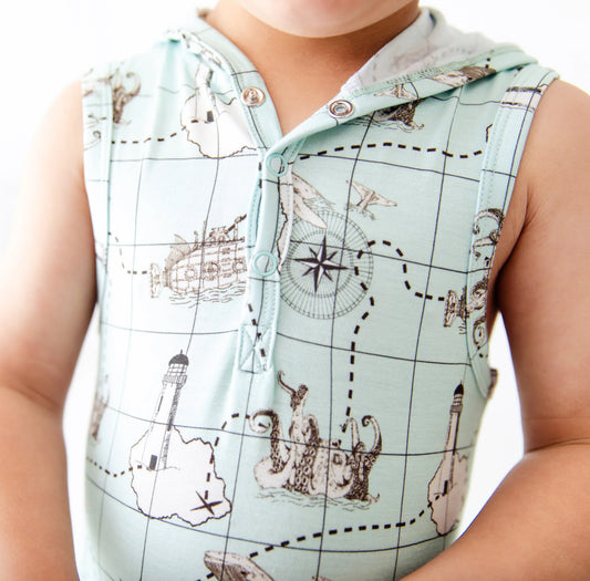 Treasure Nap Shortie Hooded Bamboo Romper from Dreamire