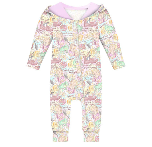 Tangled Up Frenxh Terry Bamboo Hooded Romper from Little Snuggles