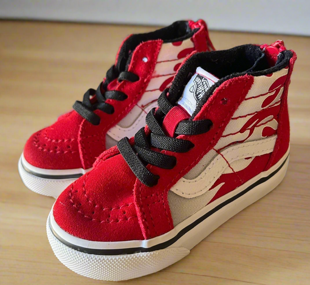4.5c Toddler Vans Sk8-Hi Zip Flame Racing Red/Black/White