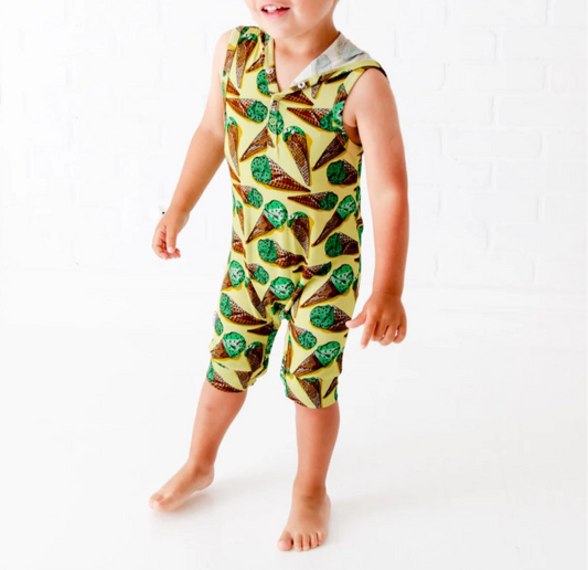 What’s the Scoop Shortie Hooded Bamboo Romper from Dreamire