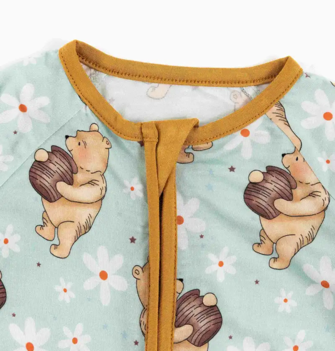 PB & Jams- Hunny Bear Floral Teal Bamboo Zippy